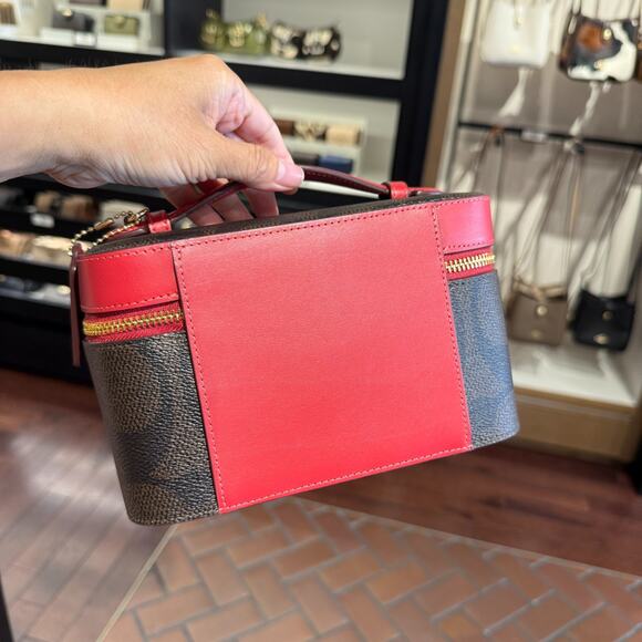 Coach CCI84 Cosmetic Case In Maxi Signature Canvas, Walnut/True Red - Picture 4 of 9